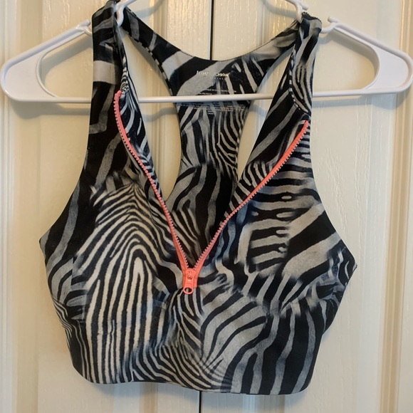 Betsy Johnson zebra animal print neon orange zip up racerback bra gym sexy black - Picture 7 of 8